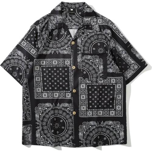 Bandana Men Shirt Paisley Printed Boys Shirt Short Sleeve Top Hawaiian Beach Loose Shirts 2021 Fashion Summer Male Clothing