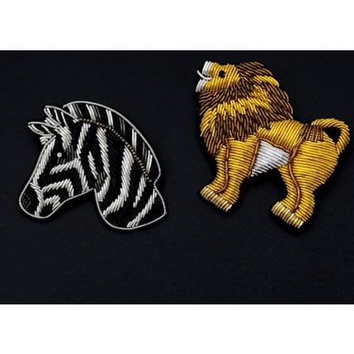 Handmade Embroidery Brooch Lion Men And Women Accessories Indian Silk Badge For Clothes Simple Pin Cartoon Wild Corsage Jewelry