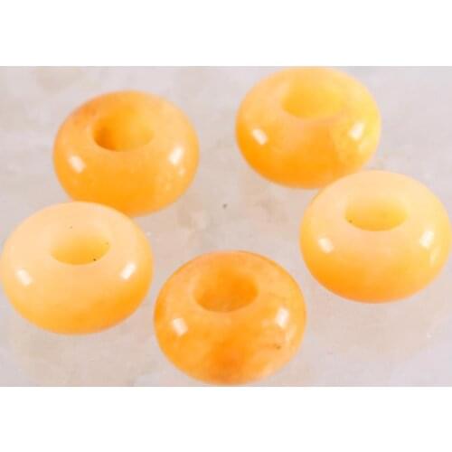 5Pcs Big Hole Beads Natural Stone 14mm Spacer Bead For Jewelry Making Earrings Women Men Ring Gem Yellow Jades Bead K1017