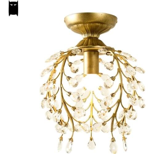 Black Gold Iron K9 Crystal Flower Ceiling Light Fixture Modern Rustic Country Plafon Luminaria Balcony Hallway Corridor Bedroom