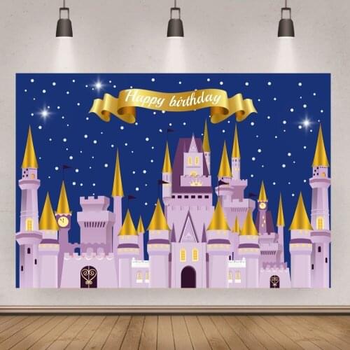 Kids Cartoon Diadem Purple Pink Castle Studio Photography Backgrounds Newborn Baby Shower Birthday Party Backdrops Custom Banner