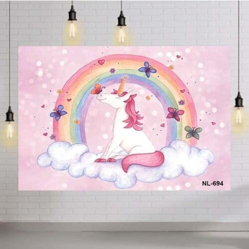 Unicorn Backdrop Rainbow Flower Cloud Newborn Baby Shower Girl 1st Birthday Party Vinyl Photography Background Photophone