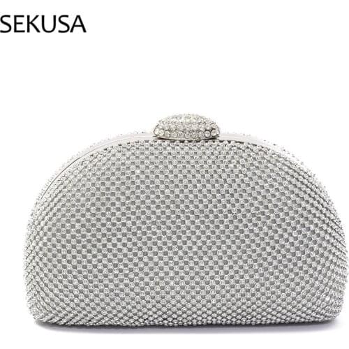 Hald Moon Brand New Design Party Handbags Full of Rhinestones Day Clutches Mini Party Wedding Bridal Handbags Purse