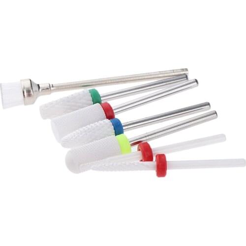 7pcs/set Ceramic Burrs Nail Drill Bit Acrylic Nail Grinding Head 3/32 in Rotate Bits Tools For Manicure Nail Drill Accessories