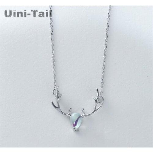 Uini-Tail hot new 925 sterling silver multicolored elk necklace fashion personality Korean antler short necklace student gift