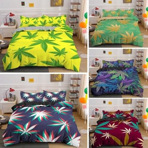 Multicolor King Bedding Set Weed Leaves Plants 3D Printed Duvet Cover Sets Queen Size Quilt Covers Sets With Pillowcase 2/3pcs