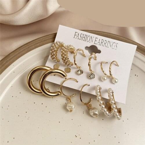 Fashion Gold Round Shape Drop Earrings Set For Women Elegant Wedding Pearl Circle Dangle Earrings 2021 Jewelry