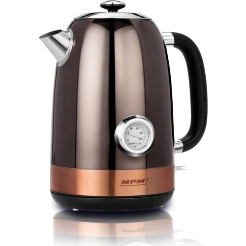 MPM MCZ-87 electric water kettle, 1,7L, BPA free, stainless steel, temperature indicator, concealed resistance, Base 360 ° 2200W Brown