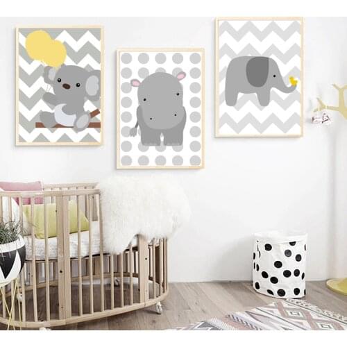 Cartoon Baby Bear Elephant Hippo Wall Art Canvas Painting Nordic Posters And Prints Animal Wall Pictures Baby Kids Room Decor
