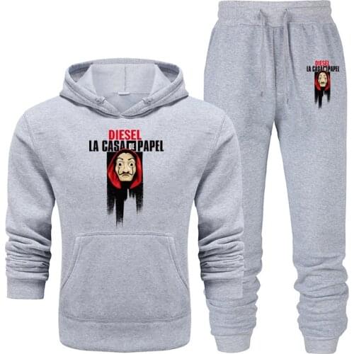 New fashion sweatshirt Tracksuit La Casa De Papel prints thermal Men Sports Sets Fleece Thick hoodie+Pants Sporting jogger suits