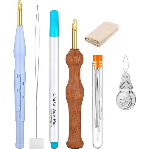Punch Needle Embroidery Kits,Adjustable Rug Yarn Punch Needle Beginner DIY Starter Kit,Wooden Handle Embroidery Pen/Threader