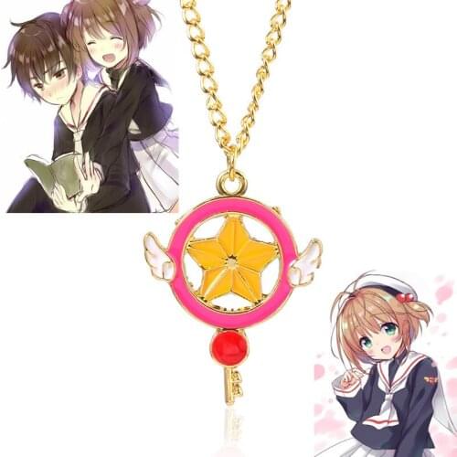 Anime Cardcaptor Sakura Necklace Cartoon Card Captor Heart Wand Cat Rabbit Bird Necklaces Pendants For Women Cosplay Gifts