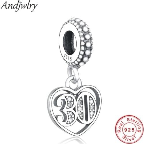Fit Original Pandora Charms Bracelet 925 Sterling Silver 30th Celebration Dangle Charm Pendant DIY Jewelry Berloque