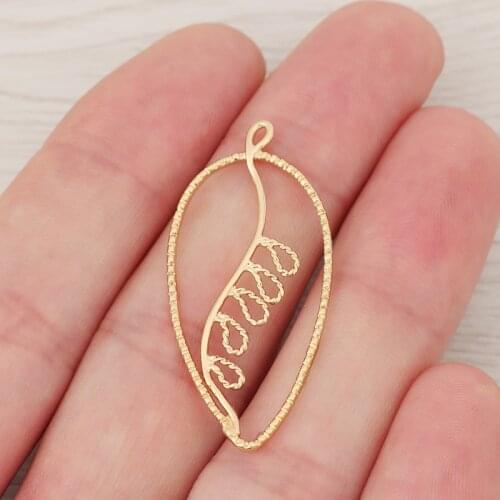 10pcs/lot Genuine Gold Plating Hollow Leaf Shape Charms Pendants For DIY Earrings Jewelry Making Findings Accessories 39x19mm