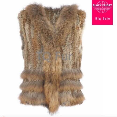 Factory direct 12 color autumn and winter warm real rabbit fur short vest womens Three raccoon rabbit hair weaving vest w1989