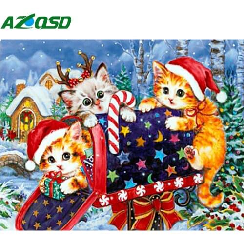 AZQSD Adult Coloring By Numbers Canvas Christmas Cat Handpainted Gift DIY Painting By Numbers Animal Christmas Gift