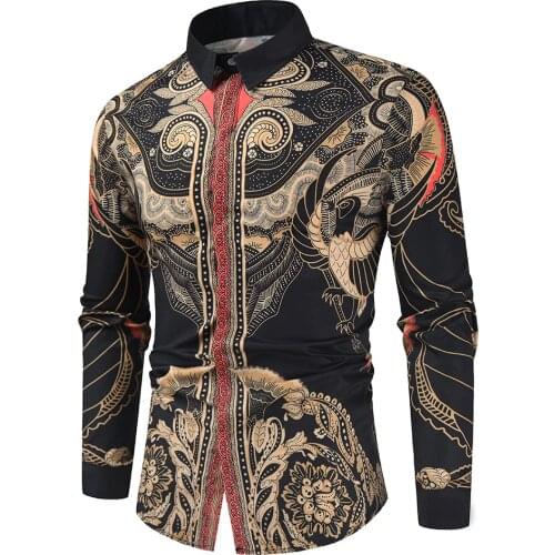 Print Fashion Show Vintage Shirt Men Camisa Masculina Slim Fit Club Party Prom Printed Mens Shirt Chemise Homme