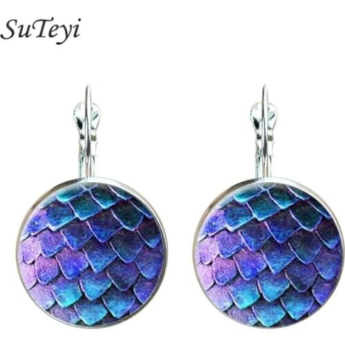 SUTEYI Fashion style Art Pattern Earrings Purple Dragon Egg Glass Cabochon Earings Women DIY Earring Jewelry Christmas Gift