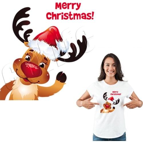 Heat Transfer Patches Christmas Deer Washable Diy Accessory Clothes Decoration Print On T-Shirt New Design Clothes Stickers