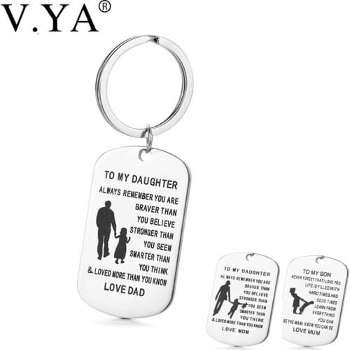 V.Ya To My Daughter & Son Stainless Steel Key Chains Fashion Pendant Key Ring Simple Logo Family Gift Free Engrave Drop Ship