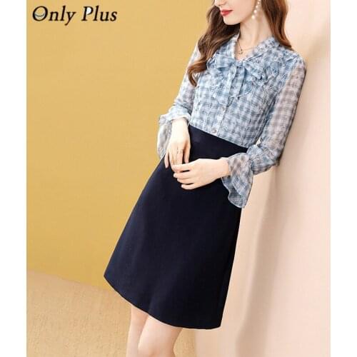 2021 New Spring Flare Sleeve Dress For Women Ruffle Patchwork Fashion Midi Chiffon Printed Dresses Bow Collar Korean Vestidos