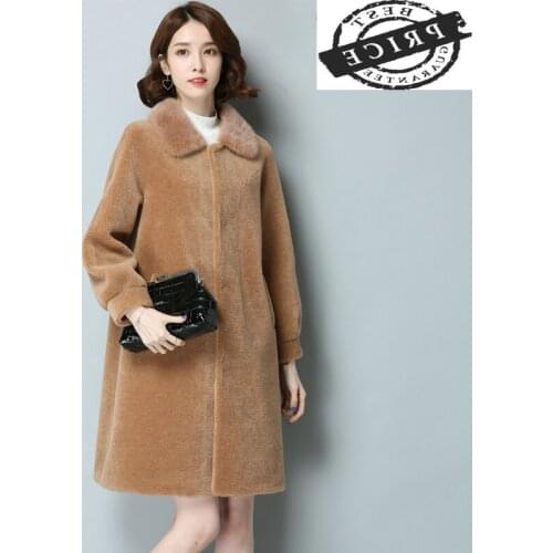Winter Natural Autumn Wool Jacket Women Sheep Sheared Coat Female Parka Real Mink Fur Collar Elegant Warm Clothes LWL1362