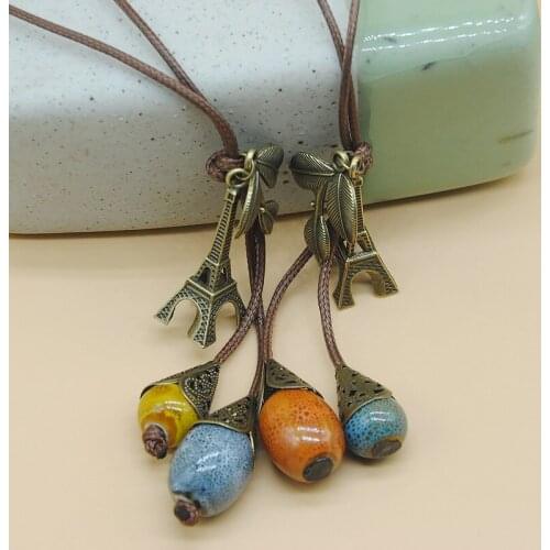 12 Pieces/Lot Hollow Flower Circle Ceramic Beads Long Pendant Necklace Women Tower Leaf Leaves Pendants Necklaces Choker Jewelry