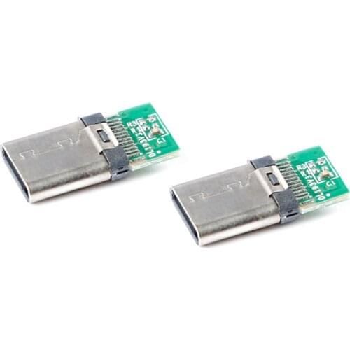 USB Type C Connector 24P Male Socket Adapter to Solder Wire Cable 24Pins PCB Adapter Board Module for Phone Fast Charging