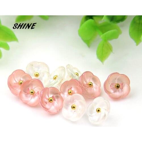 20pcs Sewing Buttons Scrapbooking Flower White & Pink Shank For Kid Costura Botones Decorate bottoni botoes 11.5mm P1003