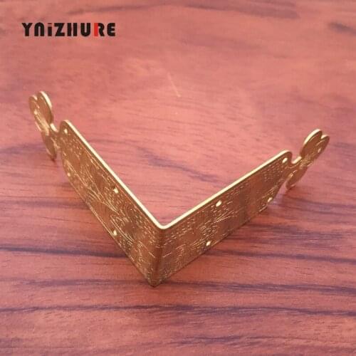 4pcs 65mm Antique Chinese Copper Corner Jewelry Box Wrap Angle All Copper Decoration strip Sided Pierced Fiower