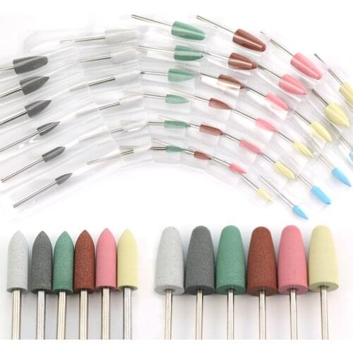 6pcs/set Silicone Ceramic Diamond Nail Drill Electric Rotary Bits Set Nail Buffer Burr Mills Cutter for Manicure Art Accessories