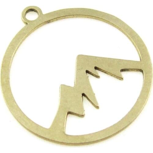 Brass mountain charm Earring findings 20x18x0.65mm Round brass necklace pendant -6pcs R1449