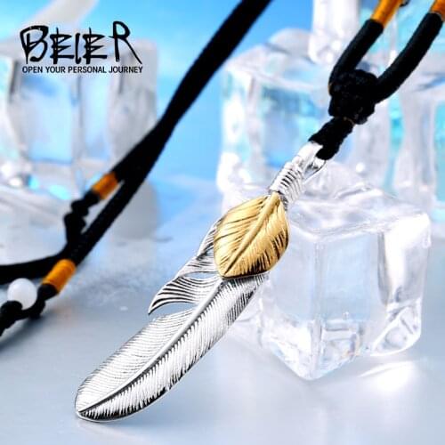 Beier 316L Stainless Steel pendant necklace exqusite feather pendant for gift jewelry LLBP8-187P