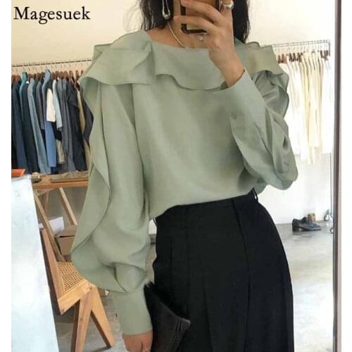 Elegant Sweet Ruffles Blouse Women 2021 Korean Chic Long Sleeve Shirts Ladies Tops Autumn Loose Shirts Clothes Blusa Mujer 16187