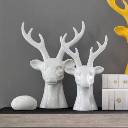 European Ceramic Deer Head Statue White/gold Animal Head Art Ornaments Creative Home Office Crafts Deco Christmas Deer Ornaments