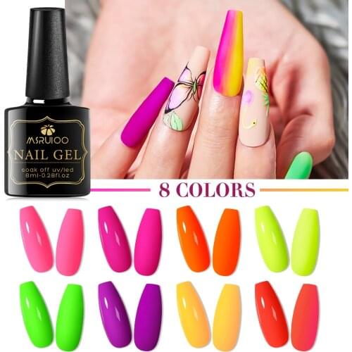 MSRUIOO 8ml Fluorescent Neon Luminous Nail Gel Polish Uv Led 8 Colors Soak Off Gel Varnish Nail Art Design Gel Varnish Lacquer