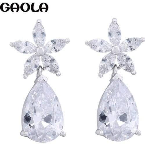 GAOLA High Quality Zircon Waterdrop Earrings Flower Dangle Earring Women Fashion Jewelry GLE1259