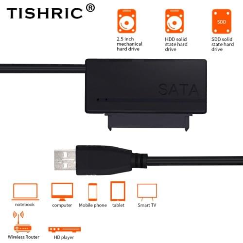 TISHRIC USB 2.0 To SATA 22pin Adapter Converter Cable For Laptop CD/DVD Support Caddy External SSD HDD Hard Drive Hdd Enclosure