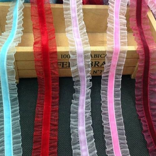 5meters/lot 25mm Stretch Chiffon Lace Ribbon High Quality Lace Trim Flower Collar Garment Skirt Accessories Pleated Lace Fabric