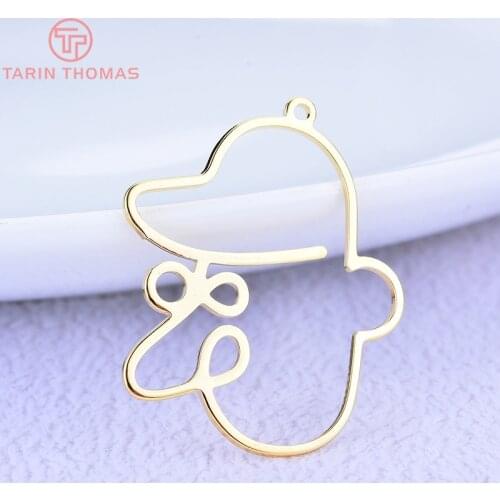 6PCS 26x32MM 24K Gold Color Plated Brass Cartoon Face Charms Pendants High Quality DIY Jewelry Making Findings