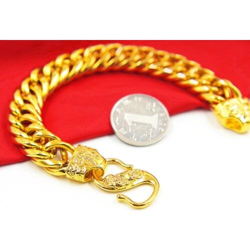 Fashion Mens Bracelet 18K Yellow Gold Plated Chain Boutique Thick Flat Bracelet for Wedding Engagement Jewelry Anniversary Gift