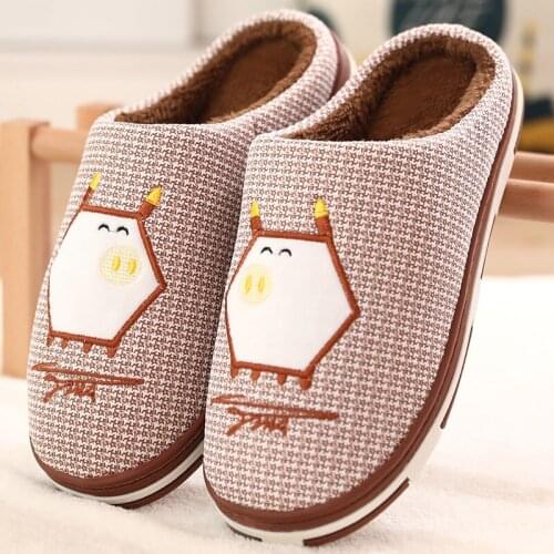 Mens and Womens New Cotton Slippers Winter Home Fabric Slippers Lovers Warm Non-slip Cute Thick Plush Indoor