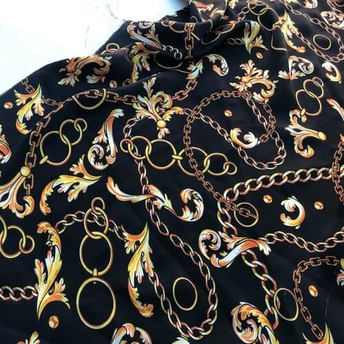 20 Spring and Summer New Baroque Black Bottom Chain Non- Elastic Satin Advanced Custom Printed Fabric