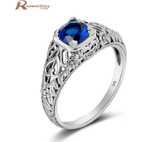 Charms Handmade Engrave Love Wedding Ring Vintage Fashion Lab Sapphire 925 Silver September Birthstone Bridal Ring For Women