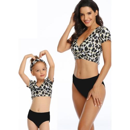 3-12Y Baby Girls Swimsuit High Quality Family Matching Swimwear Children Leopard Bikini Beachwear Bathing Suit Girls Swimming