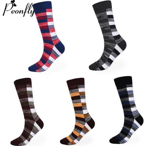 Peonfly Style Harajuku Trend Mens Geometric Striped Checkered Men Hip Hop Cotton Streetwear Funny Happy Socks