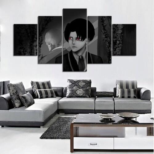 5 Pieces Attack on Titan Anime Levi Ackerman Canvas Poster Hd Prints Modular Pictures for Bedroom Home Decor Wall Art Painting