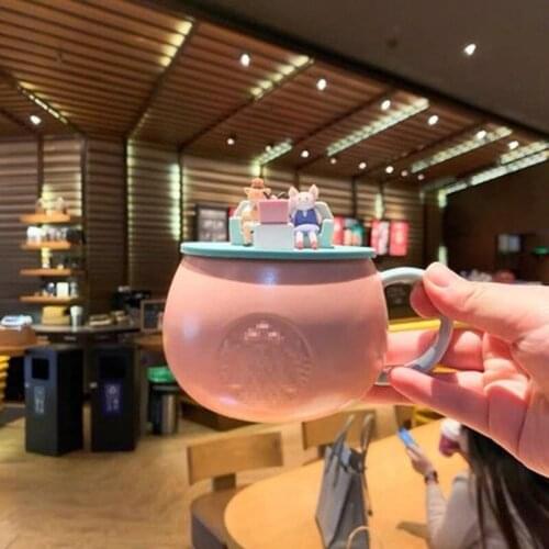 Pink Piglet Family Silicone Cup Lid Dust-proof Universal Student Couple Ceramic Mug Coffee Water