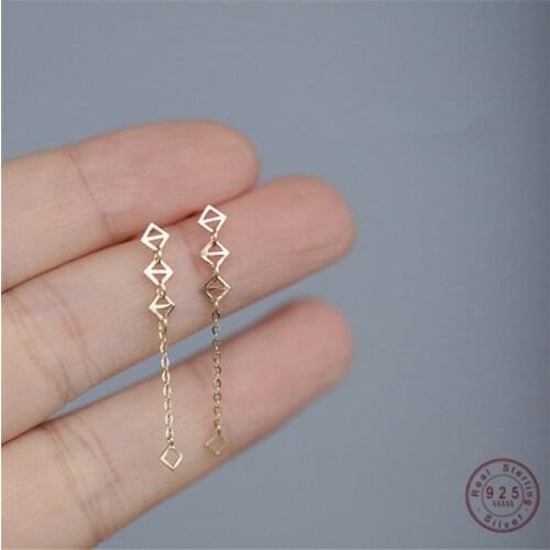 925 Sterling Silver European Simple Geometric Long Tassel Earrings For Women 14k Gold Light Luxury Temperament Jewelry Gift