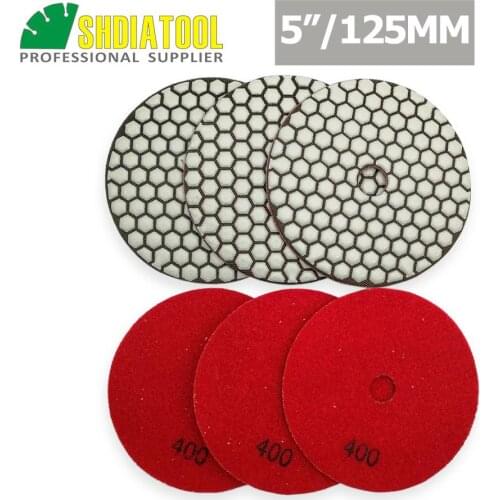 SHDIATOOL 6pcs 125mm/5" #400 B Diamond Dry Polishing Pads Diameter Resin Bond Flexible Sanding Disc For Granite Marble Ceramic
